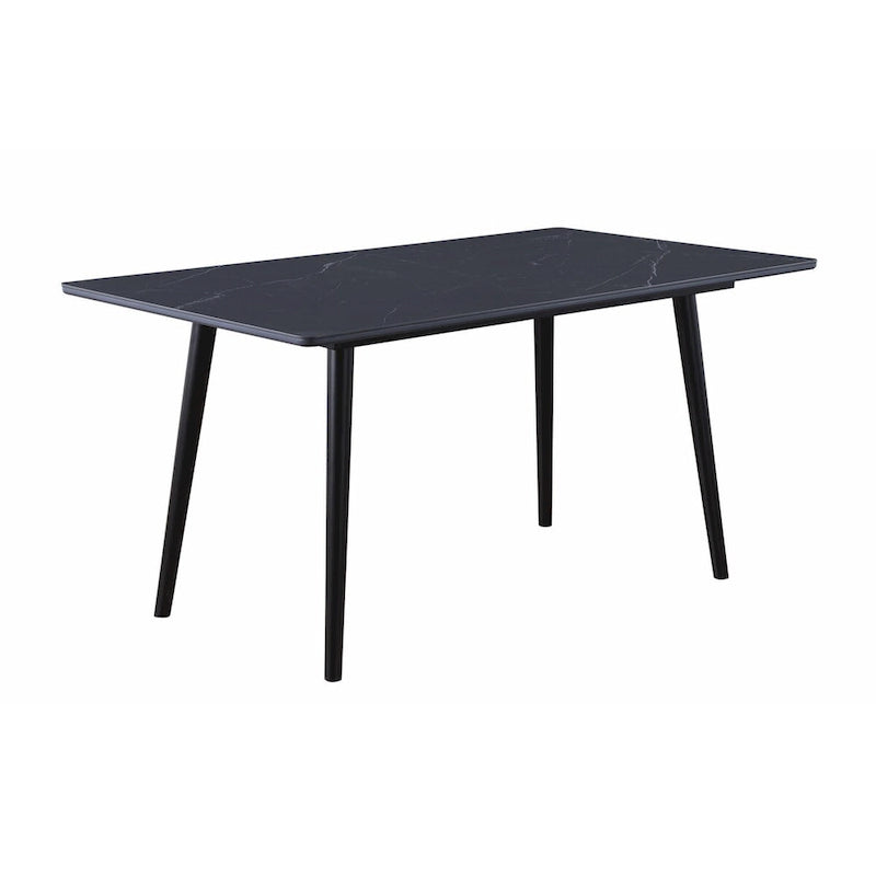 Table à manger en pierre frittée noire, pieds en métal coniques, 6 places