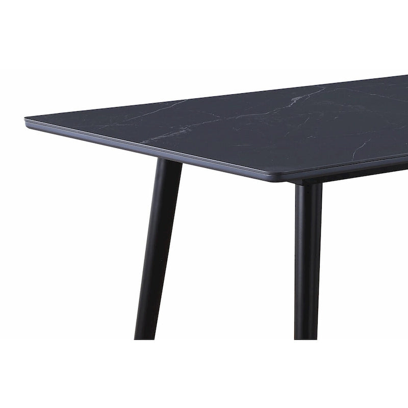 Table à manger en pierre frittée noire, pieds en métal coniques, 6 places