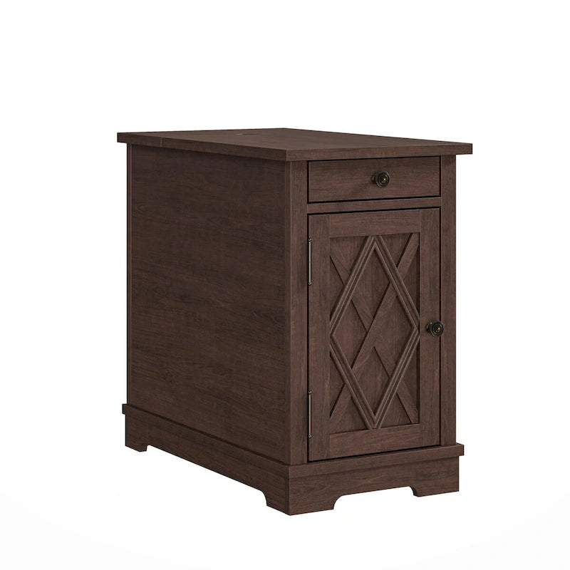 Table d'appoint en MDF marron avec ports de charge USB et rangement