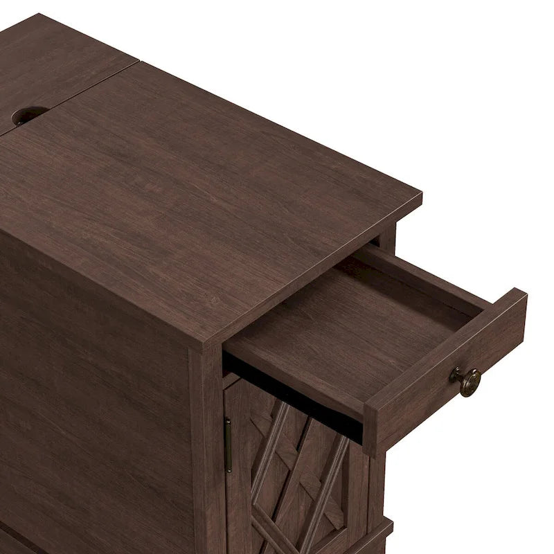 Table d'appoint en MDF marron avec ports de charge USB et rangement