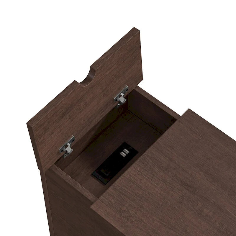 Table d'appoint en MDF marron avec ports de charge USB et rangement
