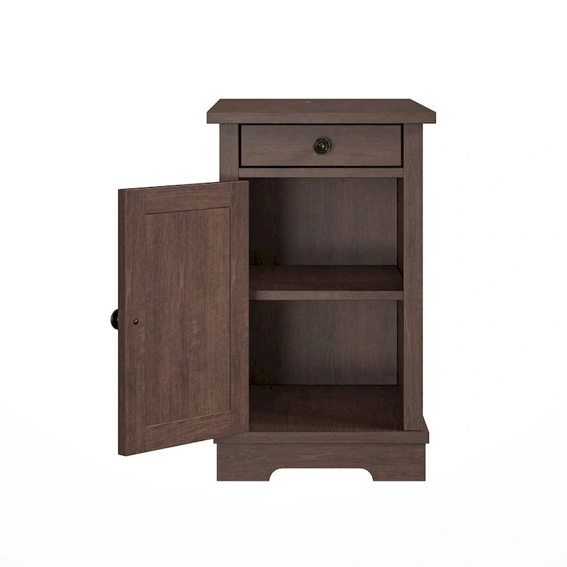 Table d'appoint en MDF marron avec ports de charge USB et rangement