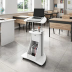 Chariot d'ordinateur portable roulant blanc réglable en hauteur avec rangement, 1 personne