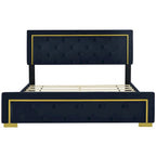 Lit plate-forme tapissé en velours Queen Size – Beige / Noir / Gris, Pour 2