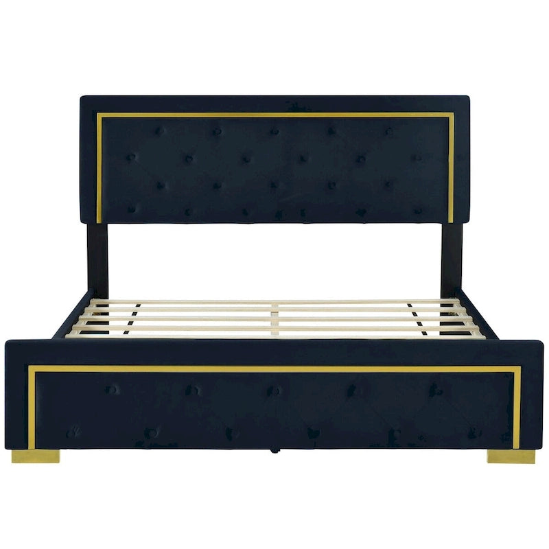Lit plate-forme tapissé en velours Queen Size – Beige / Noir / Gris, Pour 2