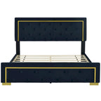 Lit plate-forme tapissé en velours Queen Size – Beige / Noir / Gris, Pour 2