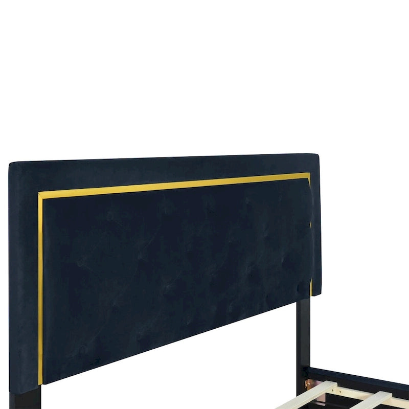 Lit plate-forme tapissé en velours Queen Size – Beige / Noir / Gris, Pour 2