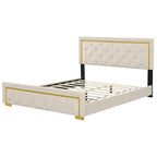 Lit plate-forme tapissé en velours Queen Size – Beige / Noir / Gris, Pour 2
