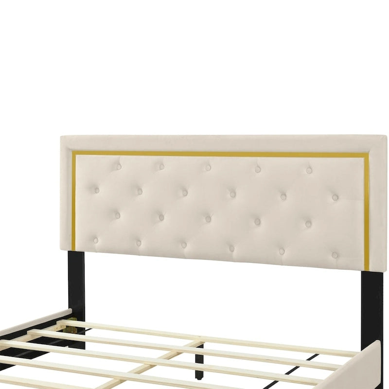 Lit plate-forme tapissé en velours Queen Size – Beige / Noir / Gris, Pour 2