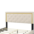 Lit plate-forme tapissé en velours Queen Size – Beige / Noir / Gris, Pour 2