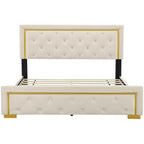 Lit plate-forme tapissé en velours Queen Size – Beige / Noir / Gris, Pour 2