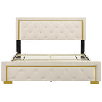 Lit plate-forme tapissé en velours Queen Size – Beige / Noir / Gris, Pour 2