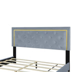 Lit plate-forme tapissé en velours Queen Size – Beige / Noir / Gris, Pour 2