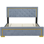 Lit plate-forme tapissé en velours Queen Size – Beige / Noir / Gris, Pour 2
