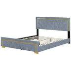 Lit plate-forme tapissé en velours Queen Size – Beige / Noir / Gris, Pour 2