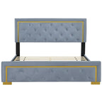 Lit plate-forme tapissé en velours Queen Size – Beige / Noir / Gris, Pour 2