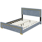 Lit plate-forme tapissé en velours Queen Size – Beige / Noir / Gris, Pour 2